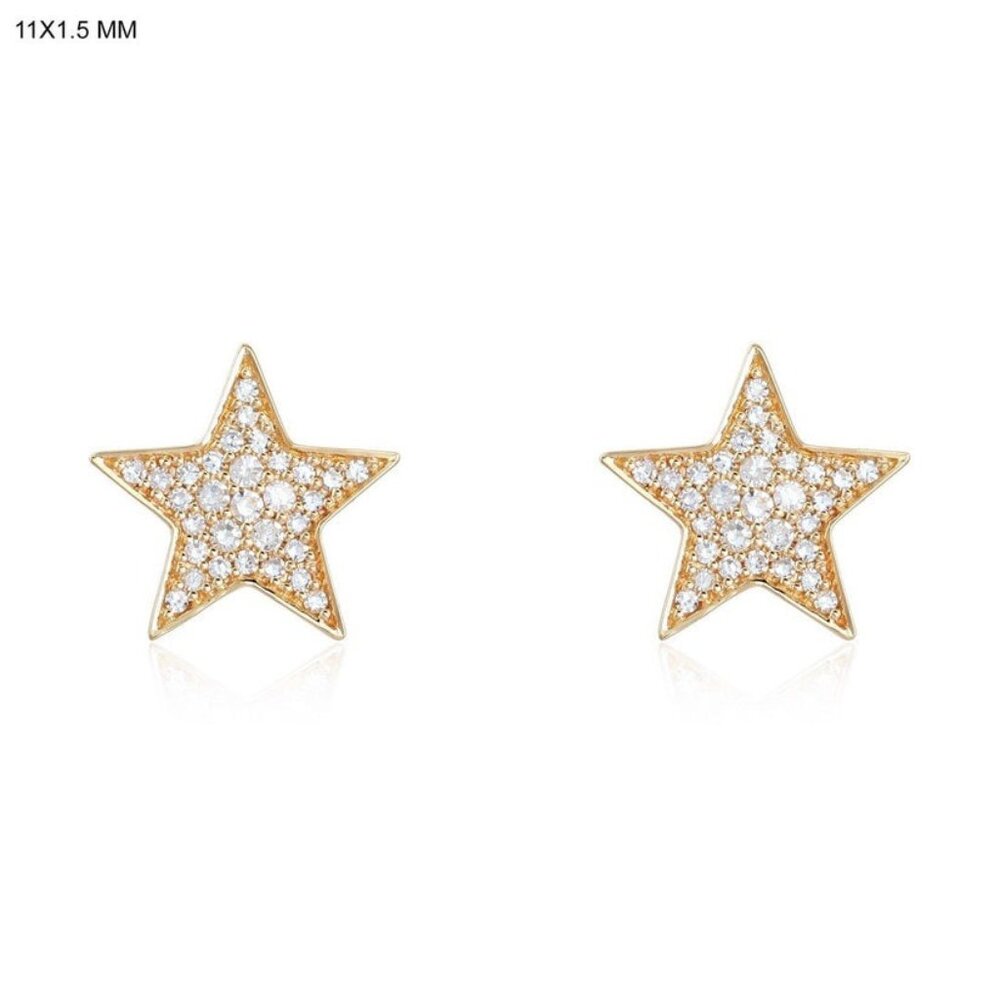Pristine Diamond 14K (or 18k upon request) Yellow Gold Star Stud Earrings